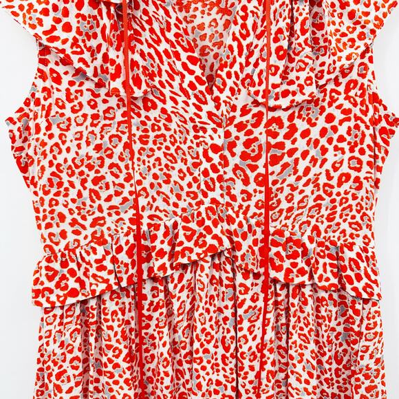 Maje Rutti Ruffled Leopard-Print Mini Dress in Red Orange Size Small - Picture 7 of 13